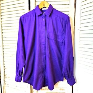 Vintage Grape Purple Cotton Shirt With Large Pocket S